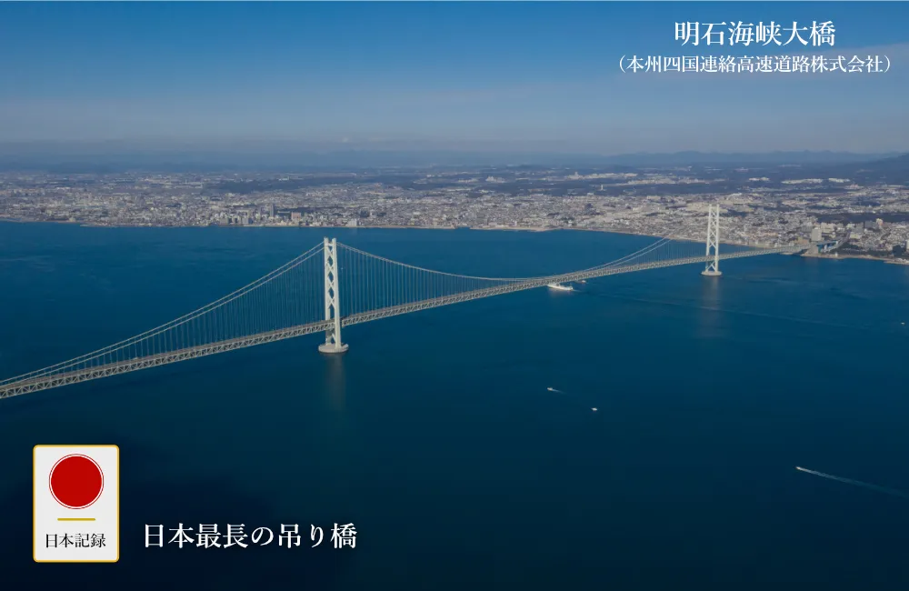 日本記録：日本最長の吊り橋